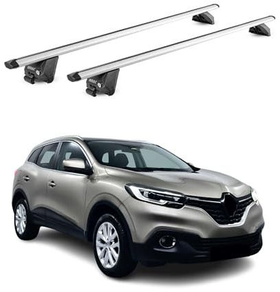 OMAC Dachträger für Renault Kadjar 2015-2022 Aluminium Silber | TÜV geprüft, bis 100 kg Traglast, T-Nut-Befestigung, für integrierte Dachreling geeignet, Querträger, Grundträger