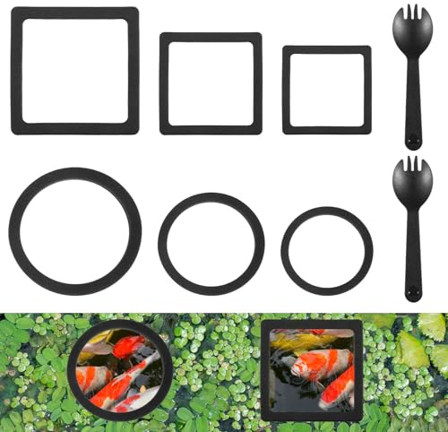 Aphumedc 6PCS Fish Feeding Ring - Black EVA Aquarium Floating Plant Barrier, Betta Fish Tank Accessories for Mini Fishes Tank, Floating Plants Holder|Feeder|Corral(3 Round + 3 Square)