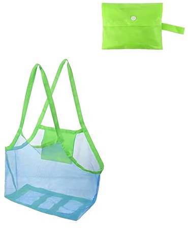1 Pezzi Grande Borsa da Spiaggia in Rete, Borsa Porta Giochi Spiaggia, Grande Capacità Tote Mare Leggera, Pieghevole e Riutilizzabile, per Piscina, Famiglie, Perfetta per Mare, Vacanze, Blu/Verde