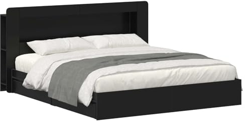 vidaXL Bettgestell mit Stauraum Schwarz 200 x 200 cm Holzwerkstoff, Modernes Schlafzimmer, rechteckige Form, Holzbettgestell, platzsparender Stauraum, funktionale Basics