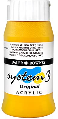 Daler-Rowney System3 Acrylic Paint, Plastic Pot, 16.91oz - 500 ml, Cadmium Yellow Deep Hue