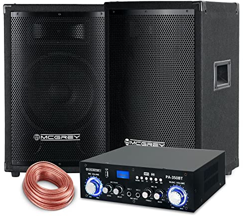 McGrey PA Komplettset DJ Anlage PowerDJ-1500 (System mit Partyboxen, Lautsprecher, 2 x 400 Watt, Bluetooth-Endstufe, Verstärker, Lautsprecherkabel)