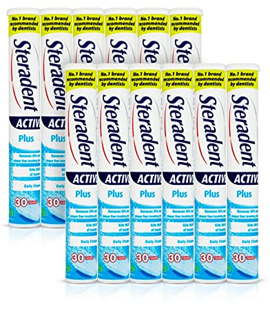 Steradent Pro White Denture Cleansing Tablets, 360 Count Multipack (12 Packs) - Daily Oral Hygiene Solution for Bright, Fresh Smile