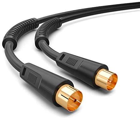 hb-digital 2m Antennenkabel TV Anschlusskabel UHD 8K 4K HDTV Koaxial Stecker/Buchse vergoldet Koaxialkabel Mantelstromfilter 2X Ferritkern DVB-T DVB-T2 DVB-C DVB-C2 Radio DAB DAB+ Schwarz