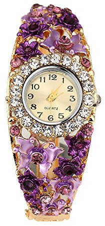 Lvpai Orologio da polso da donna con strass e farfalla, Viola, cinturino