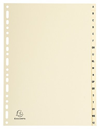 Exacompta 1118E Karton-Register A-Z für DIN A4 aus Karton 18-teilig volle Höhe 21 x 29,7 cm elfenbein mit bedruckten Taben Universallochung Trennblätter Trennstreifen Ordner-Register