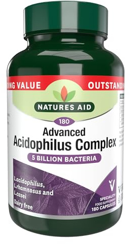 Natures Aid Acidophilus Complex 5 Billion CFU – 180 Capsules | High Strength Lactobacillus Acidophilus, Rhamnosus & Casei, Supports Digestive & Immune Health, Vegan, Gluten-Free, Non-GMO