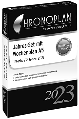 Chronoplan 50293 Kalendereinlage 2023, Jahres-Set A5 mit Wochenplan (148x210 mm), Ersatzkalendarium, ideal für professionelle Wochenplanung, mit Uhrzeit, Multilochung (1 Woche auf 2 Seiten), weiß