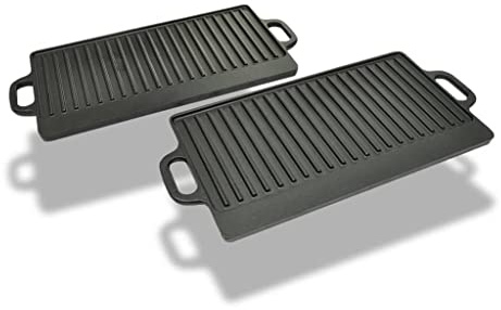 vidaXL Cast Iron Reversible Grill Platter 2 pcs, 46x23 cm, Dual-Sided, Black, Ideal for BBQ & Oven, Non-Stick & Heat-Conducting
