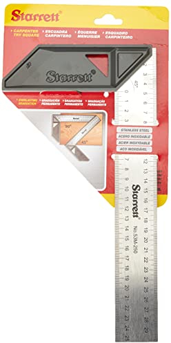 Starrett Carpenter Quadrat - K53M-250-S Edelstahl-Winkellineal Tischlerei 250mm (10) - Griff aus Aluminiumlegierung für die Holzbearbeitung