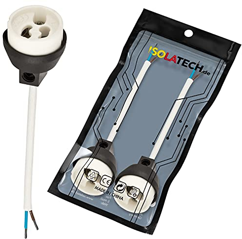 ISOLATECH GU10 Brandschutz Keramik Fassungen VDE RoHS 230-250 Volt 2A max.100W 0,75mm 2 Kabel LED Halogen (hier: 2 Stück)