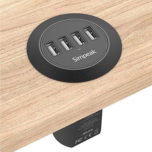 Simpeak 30W 4-Port USB Einbausteckdose, USB Einbaubuchse Ladegerät, USB Hub Schreibtisch Zubehör Kompatibel mit iPhone/iPad/Huawei/Xiaomi/Samsung, Schwarz