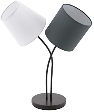 EGLO Tischlampe Almeida, 2 flammige Textil Tischleuchte, Nachttischlampe aus Stahl und Stoff, Farbe: Schwarz, Anthrazit, Weiß, Fassung: E14, inkl. Schalter