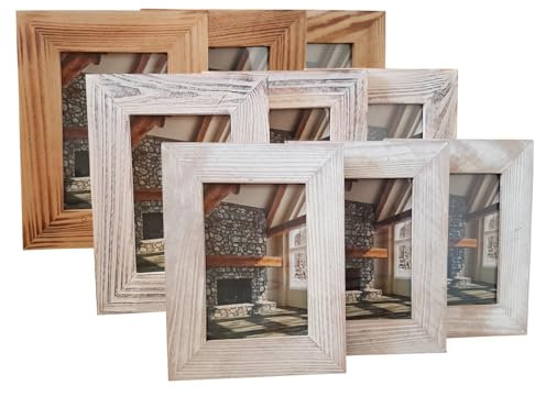 quantio 3er Set HENZO Holz Bilderrahmen Cottage - 10 x 15 cm - grau, weiß oder braun - Fotorahmen aus Holz & Glas, Farbe:Weiß