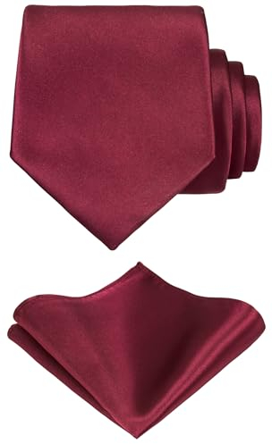 TIE G Einfarbiger Satin Formell für Herren Krawatte und Einstecktuch-Set im Geschenkkarton für die Hochzeit (Wein)