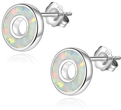 YOURDORA 925er Sterlingsilber Weiss Opal Ohrstecker Kreis Kleine für Frauen und Mädchen Creolen Ohrringe Originell Geschenk