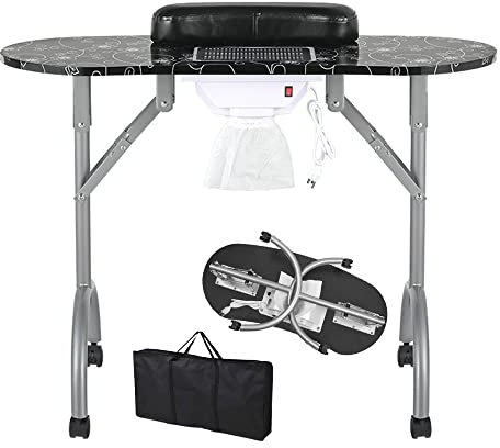 LEIBOU Professioneller, zusammenklappbarer, tragbarer Kosmetiktisch mit Belüftung, für Nagelstudio, Spa mit Ventilator und Tasche, 89,1 x 40,6 x 71,1 cm, Schwarz