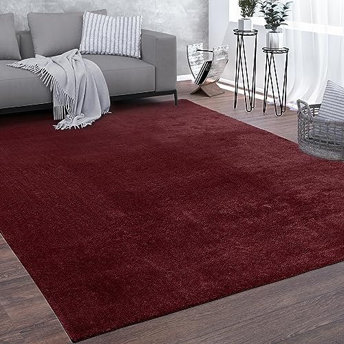Paco Home Waschbarer Teppich Wohnzimmer Kurzflor In Waschmaschine Weich rutschfest Modern Einfarbiges Muster Waschbar Rot, Grösse:60x100 cm