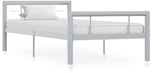vidaXL Bettgestell Bett Metallbett Schlafzimmerbett Einzelbett Bettrahmen Schlafzimmermöbel Ehebett Lattenrost Grau Weiß Metall 100x200cm