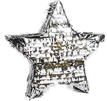 Trendario Pinata Stern, Ideal zum Befüllen mit Süßigkeiten und Geschenken - Piñata für Kindergeburtstag Spiel, Geschenkidee, Partyspiele (Silber)