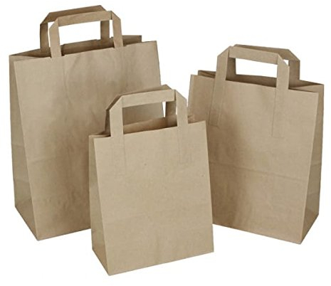 Unbekannt 50 Stück SOS-Tüten M (260 x 140 x 300 mm) braun flacher Griff Kraftpapier Geschenk Party Papiersack Mittagessen Taschen Essen Mitnehmen Tasche