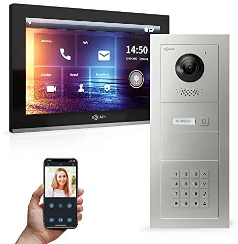 Goliath Hybrid | IP | Full-HD Video Türsprechanlage | App | 1-Fam | 1 x Full-Touchscreen 10 | Aluminium Unterputz Türstation | + Codeschloss | 180° Ultra-Weitwinkel | AV-IPS-559