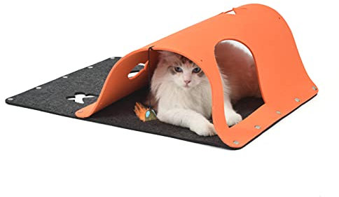 PETULANE Tapete de juego de actividades para gatos, 2 piezas, alfombra para mascotas, túneles para gatos de interior, tienda de campaña de ejercicio, juguetes para gatos, ratón, estimulación de hierba