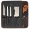 Tolredo Genuine Buffalo Leather & Waxed Canvas Chef Knife Roll Case 5 Slot and 1 Zipper Pocket for Culinary Storage Portable Water Resistant Knife Bag (Grey, 15 X 15)