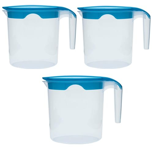 1 Liter Plastic Water Fruit Juices Jug Milk with Lid and Easy in Pouring (Blue, 3)