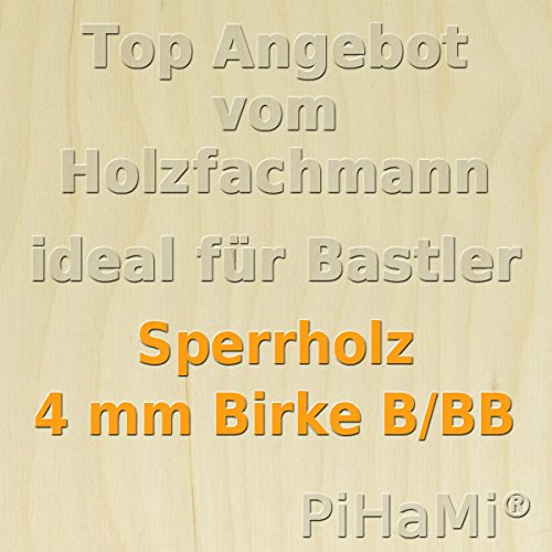 PiHaMi® 4 mm Birke Sperrholzplatte Qualität B/BB 76 x 50 cm