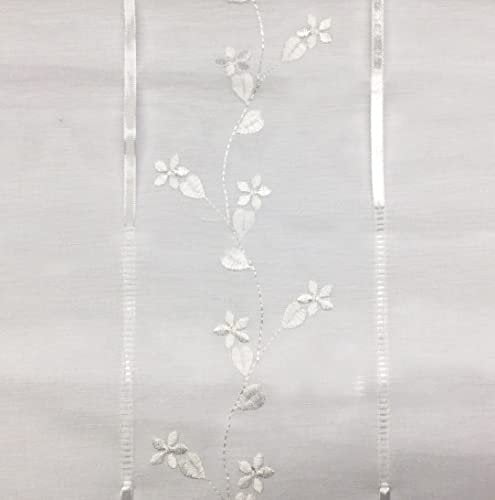Home Tresor - Coppia Tende a Vetro | Tende per Interni con Doppio Meccanismo per Cucina, Cameretta, Soggiorno | Mod. Amy B1 Base Bianca (60 x 150 cm., Fiorellini Naturali)