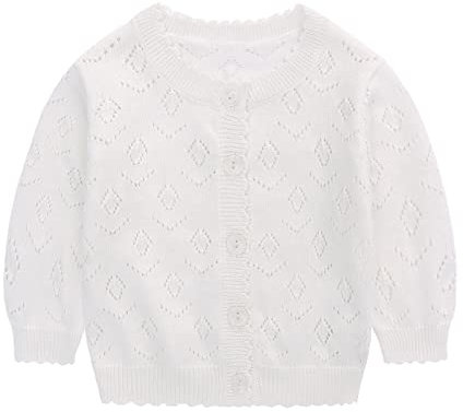 famuka Maglieria Bambina Cardigan Giacca Maglione Molla Estate Autunno Vestiti Bambina (Bianco, 9M)