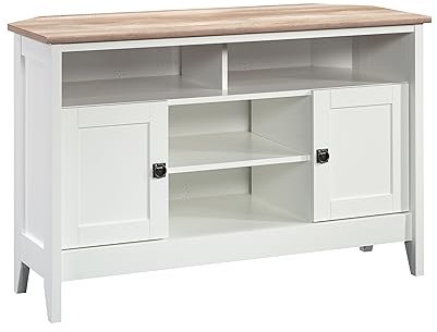 Sauder August Hill Mueble de TV de Esquina, Madera de ingeniería, Acabado Blanco Suave
