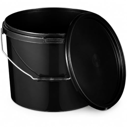 BenBow Eimer mit Deckel 10l schwarz 100x 10 Liter - lebensmittelecht, stabil, luftdicht, auslaufsicher, geruchsneutral - Aufbewahrungsbehälter aus Kunststoff, mit Henkel - leer