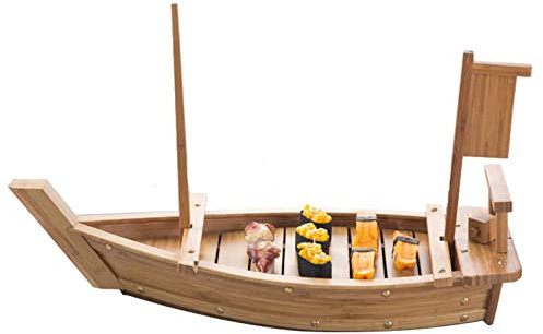 Wooden Sushi Boat Serving Tray, Boat Shaped Japanese Sashimi Serving Plate for Home, Restaurant Buffet (EASY TO CLEAN)