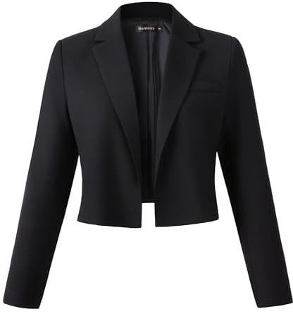 Beninos Womens Long Sleeve Open Front Cropped Blazer Jacket (806 Black, S)