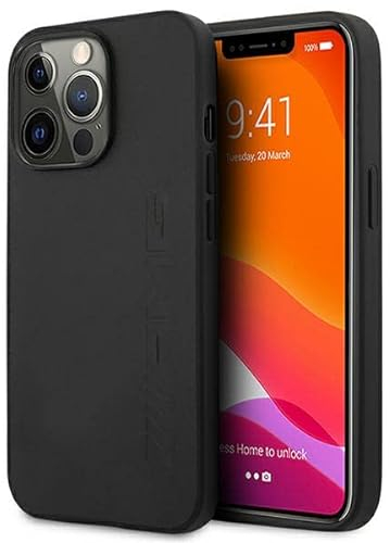 AMG AMHCP14LDOLBK Hülle für iPhone 14 Pro 6,1 schwarz/Black hardcase Leather Hot Stamped