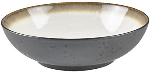 BITZ Salatschüssel, Schüssel/Schale aus Steinzeug, Spülmaschinenfest, Durchm. 24 cm, Schwarz/Creme
