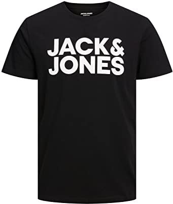 JACK & JONES Men's Jjecorp Logo Tee SS O-Neck Noos T-Shirt, Black/Fit:Slim/Large Print/White, M