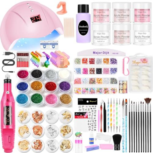 DouborQ Acrylic Nail Kit Set,Electric Nail Drill Lamp Acrylic Nail 3D Art Manicure Supplies for beginners with everything