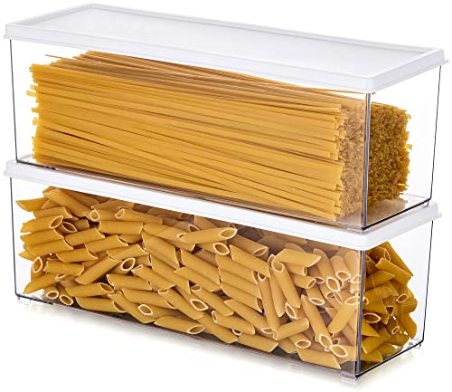 Hanobe Teigbehälter für Speisekammer, Spaghetti Nudel Lasagne Kanister, 2-Pcs klare rechteckige Kanister mit Verschlussdeckeln, Plastiknahrungsmittelbehälter für Kühlschrank Küchenschrank