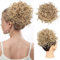 PORSMEER Haarteil Dutt Haar Bun mit Elastischer Kordelzug Kurz Locken Welle Pferdeschwanz Haarteil Kunsthaar wie Echthaar Updo Haarverlängerung zopf für Frauen Tägliche,Blond