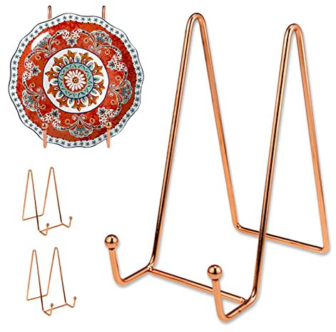 Muulaii 3 Pack Plate Stands for Display, Iron Cookbook Stand Plate Holder Display Stand Picture Frame Stand for Display Pictures | Photo Frames | Book | Decorative Plates | Plaque- 6 Inch (Rose Gold)