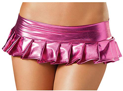 KBOPLEMQ Damen Wetlook Lack Leder Kurze Minirock Sexy Glänzend Bodycon Skater Rock Low Rise Kurzer Rock Tutu Kostüm Reizvolle Dessous Panty Mini Rock Faltenrock Clubwear Kleid Unterwäsche