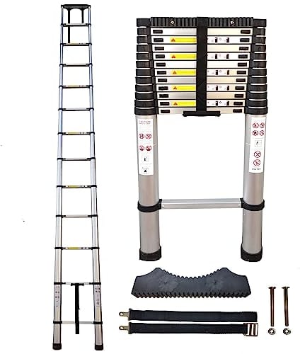 Hooha Aluminium Teleskopleiter Hohe Klappbar 5,1M mit Anti-rutsch Gummipuffer Leiter fur Dachbodenleiter Belastung Max. 150kg Zertifikat EN131
