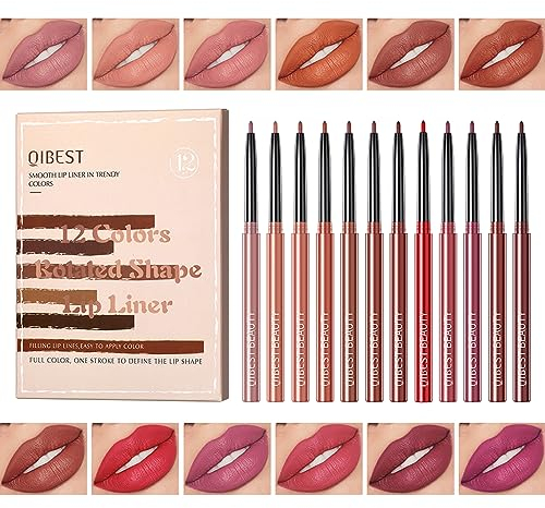 Matte Lipliner Set 12 Farben Premium Wasserdichte Glatte Nude Lippenstifte Matte Samt Lippenstift Lang anhaltender wasserdichter Lippenstift mit Geschenkbox (A)