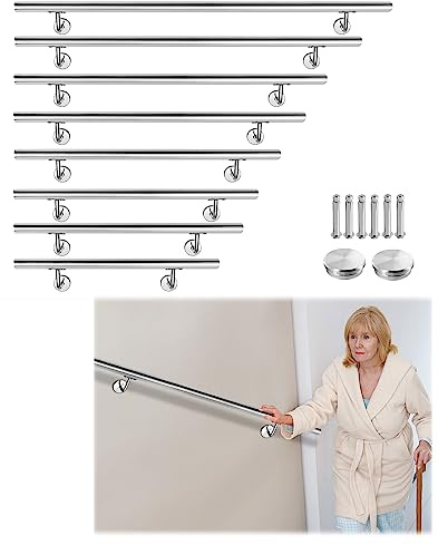 JOIEYOU Pasamanos de acero inoxidable, 200 cm, pasamanos para escaleras, pasamanos de pared, soporte de pared para interior y exterior, pasamanos para balcón