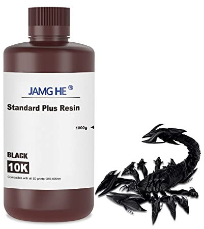 3D Printer Resin, JAMG HE 10K Standard Plus Resin for LCD DLP SLA 405nm High Precision & Low Shrinkage 3D Printing Standard UV Photopolymer Resin Suitable for 2K/4K/6K/8K/12K LCD Printers (Black)