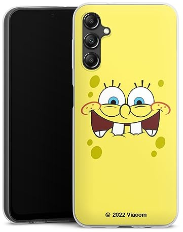 Slim Case kompatibel mit Samsung Galaxy A 14 5G Silikon Handyhülle transparent Hülle extra dünn Spongebob Schwammkopf Offizielles Lizenzprodukt Kindheit