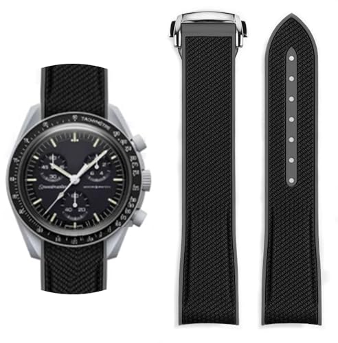 Wentokye Gummi-Armband mit gebogenem Ende, kompatibel mit Omega X Swatch Moonwatch Speedmaster und mehr 20 mm Uhren, Swatch Omega Moonwatch Speedmaster Uhr Ersatzband Faltschnalle Herren Damen